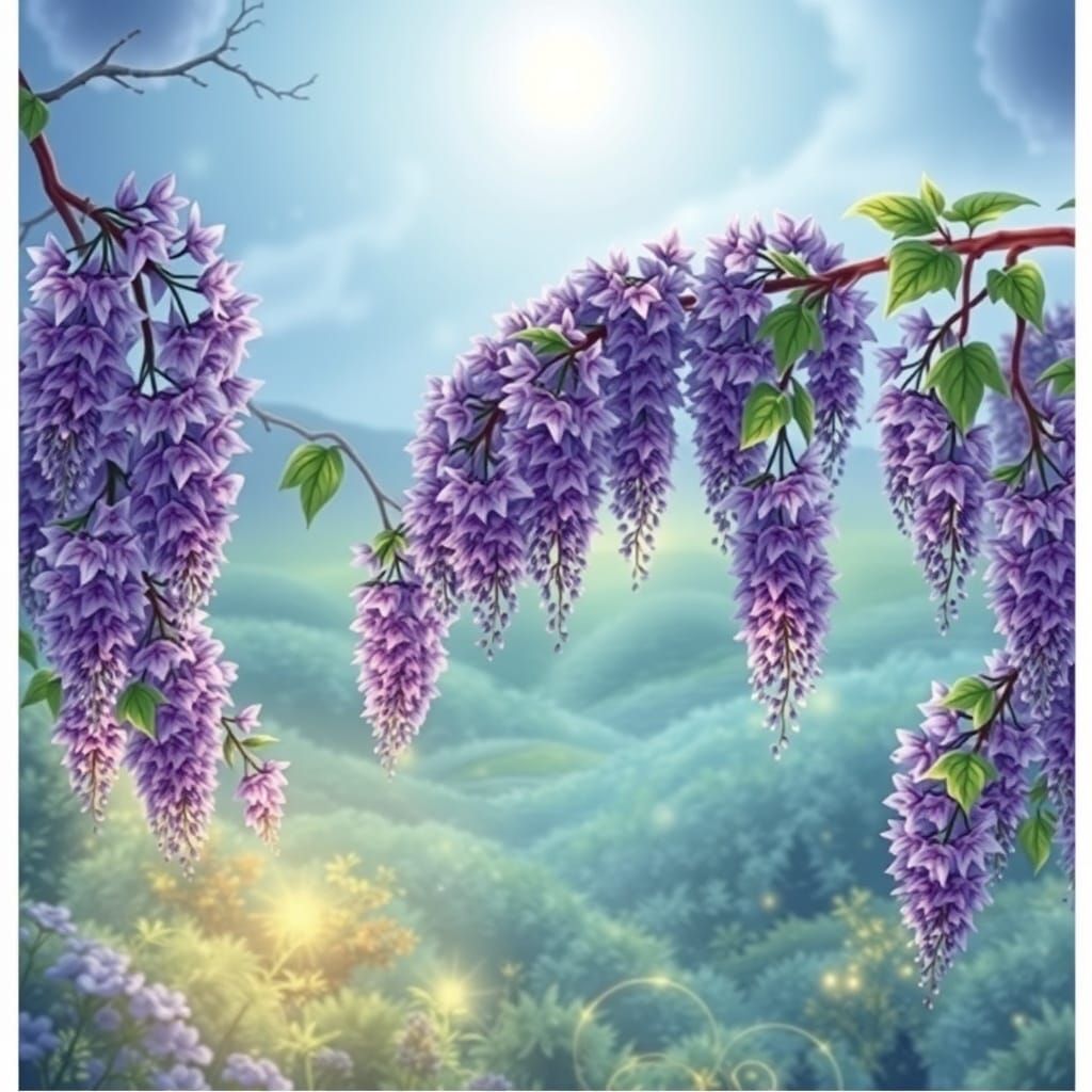 Luminous Wisteria Moonlight Illustration in Tchelitchew Styl...