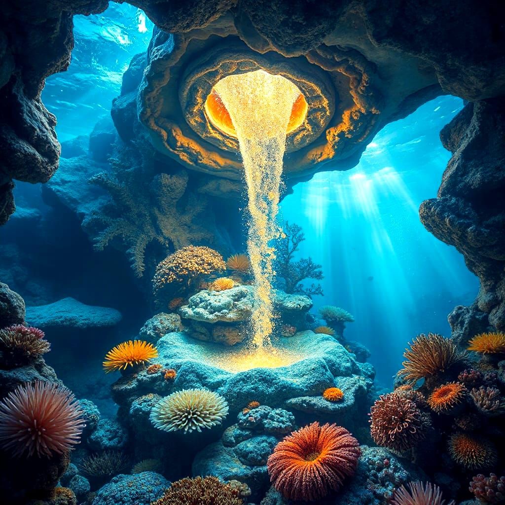 Underwater Zen Garden with Stardust Geode, Surrealist Style