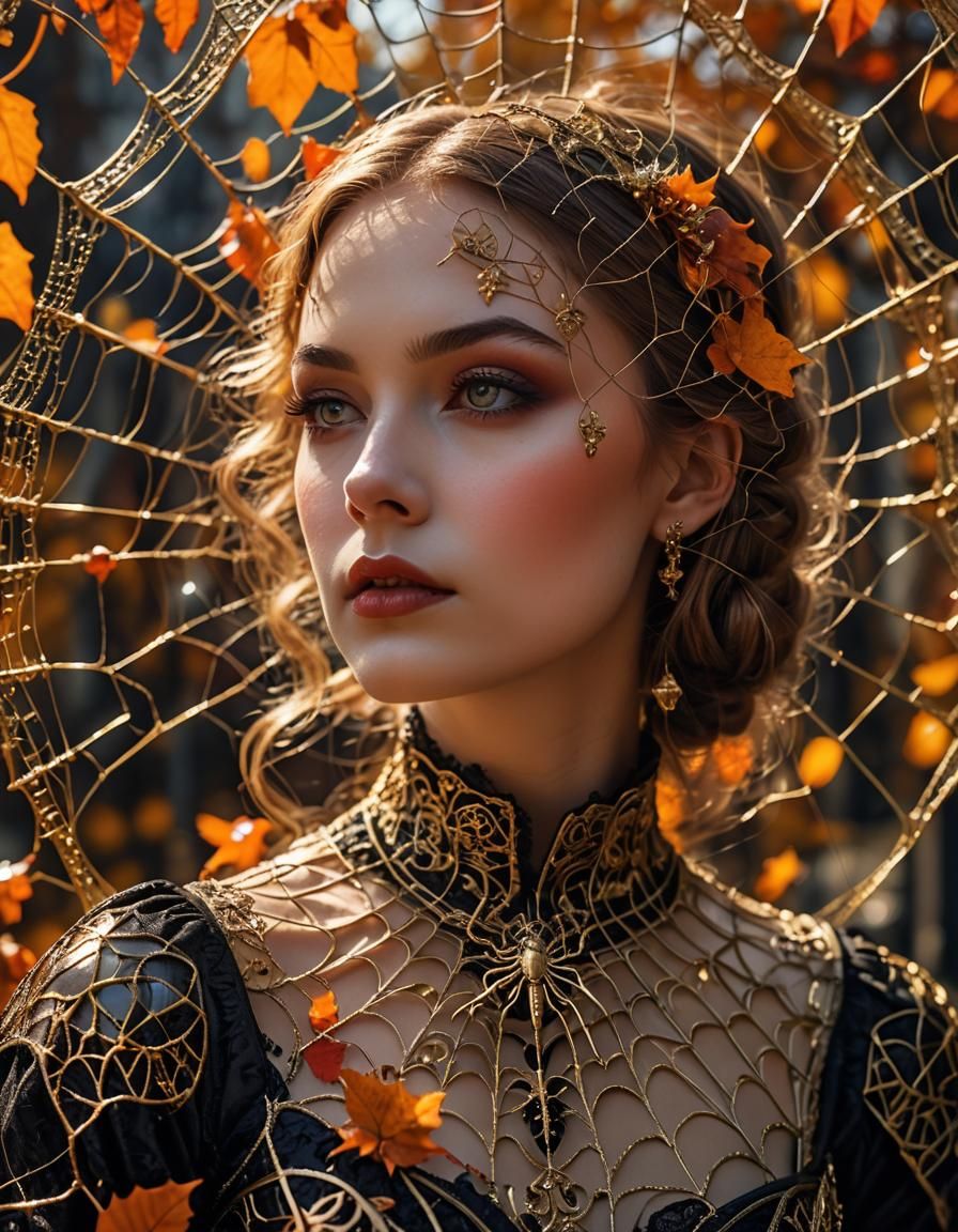 Girl in Victorian Costume with Autumn Decorations