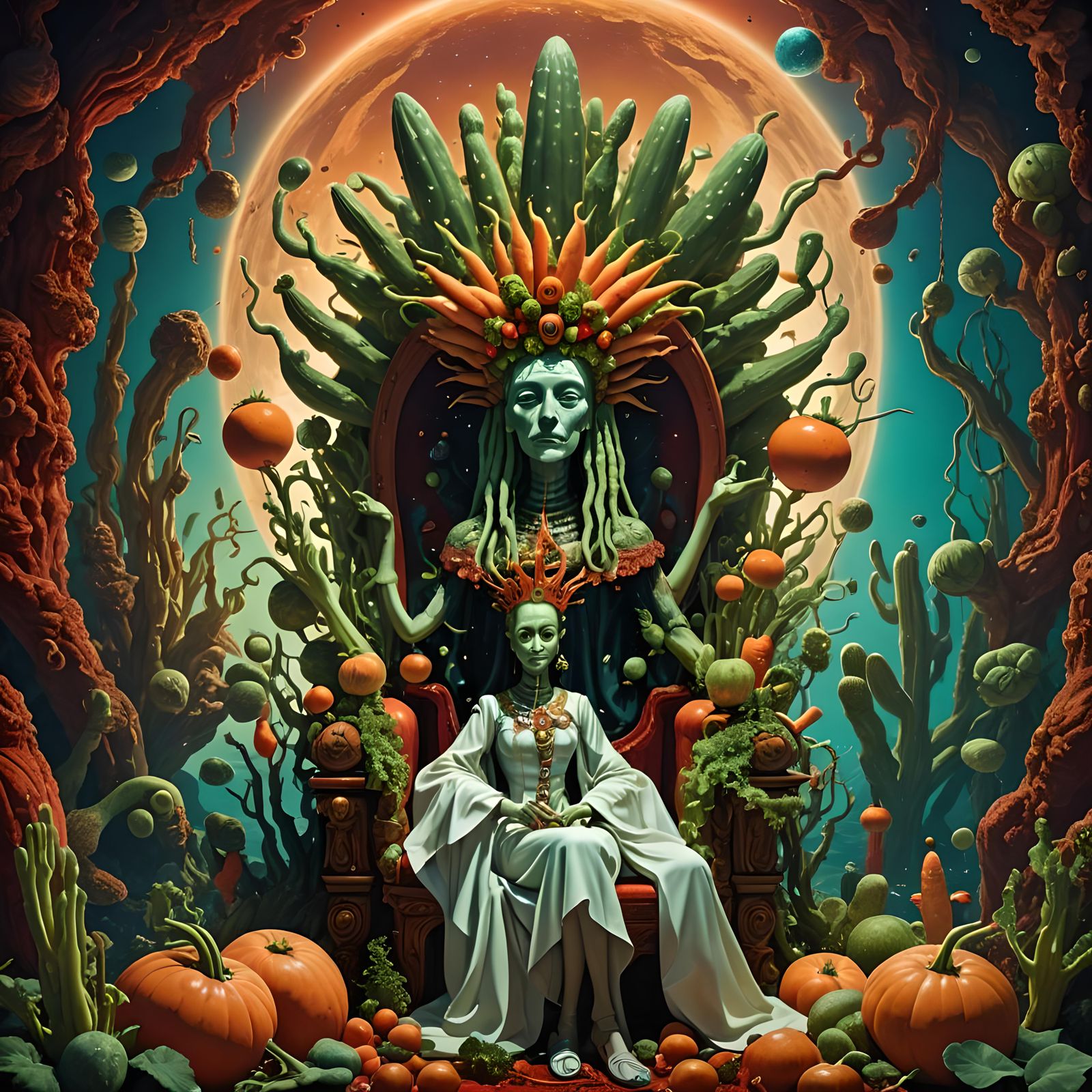 Martian Carrot Goddess with Cucumbers