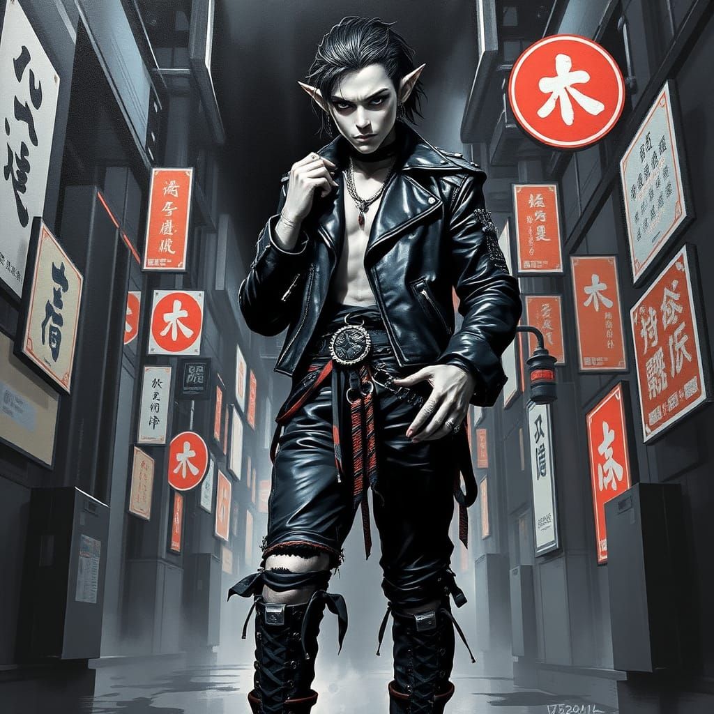 Cyberpunk Dark Elf with Punk-Rock Style