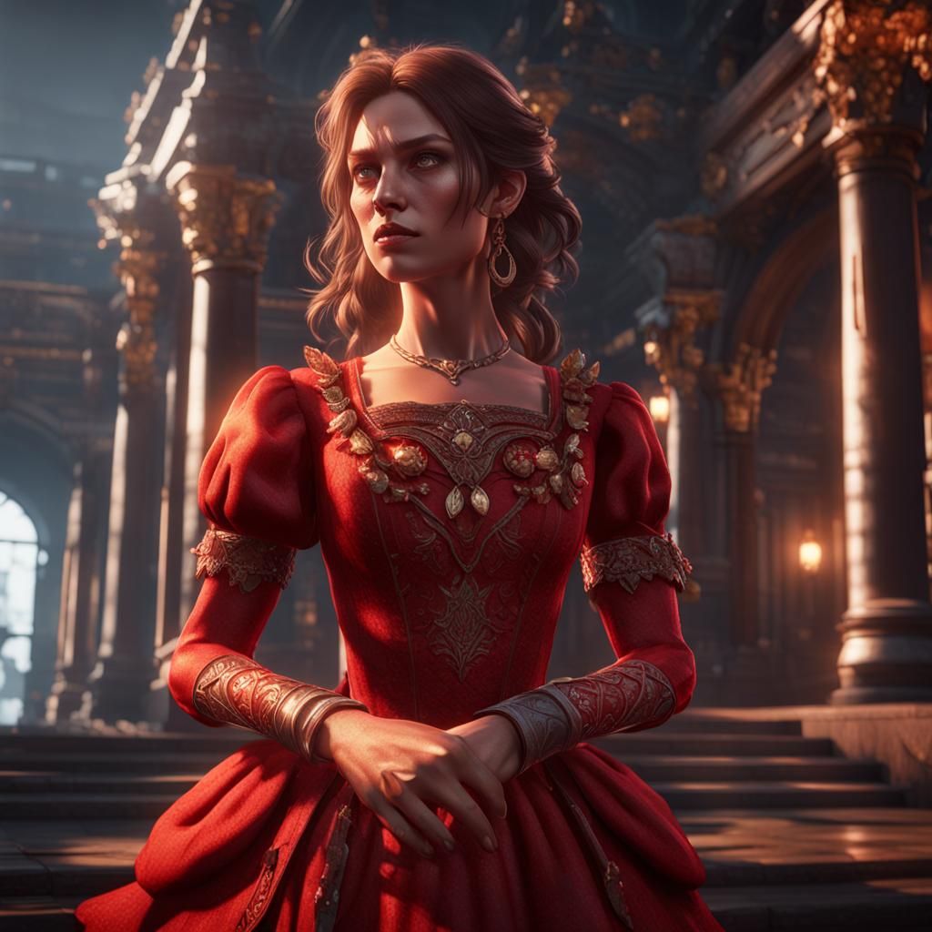 Southern Woman in Red Dress: 3D Game Cinematic