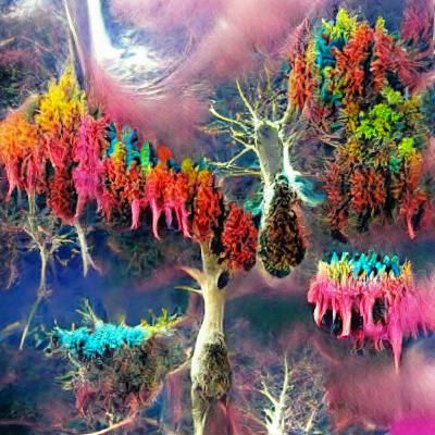 Psychedelic Mouth Giving Birth to Colorful Trees