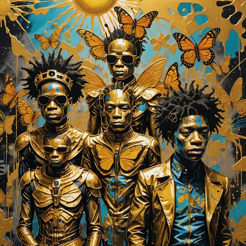 Immortals' Solar Celebration in Surrealist Graffiti Style