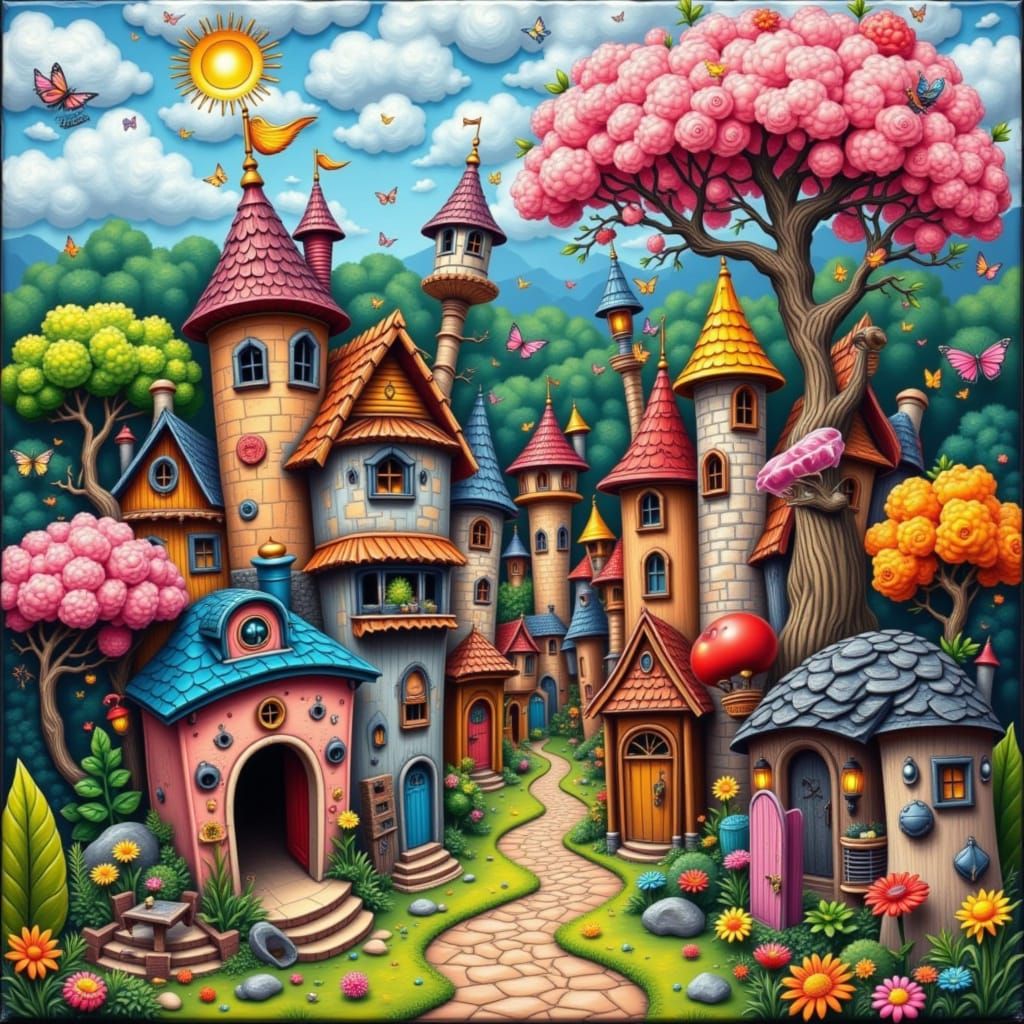 Whimsical Village Beauty with Flux Caricature