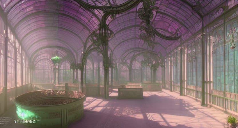 Victorian Greenhouse: Art Nouveau Digital Rendering