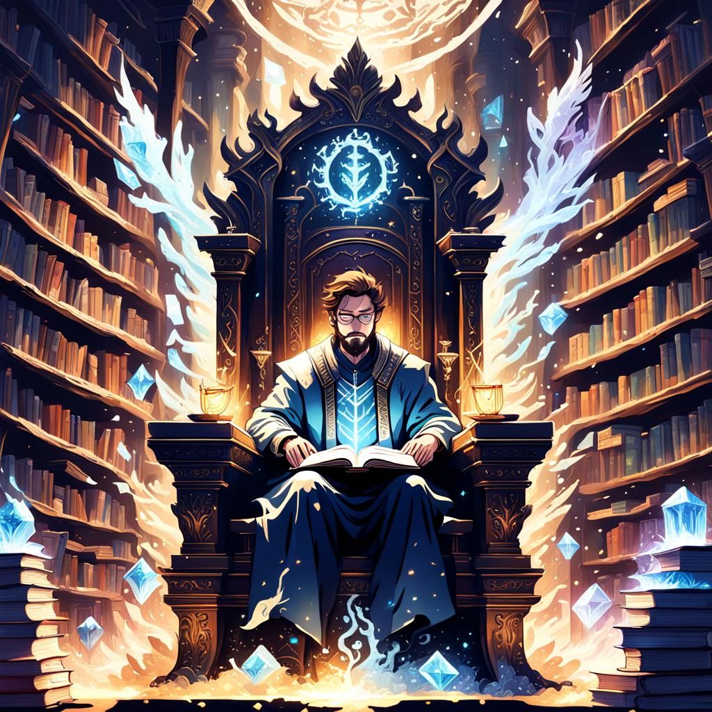 Mythical Librarian on Ink Throne: Fantasy Art