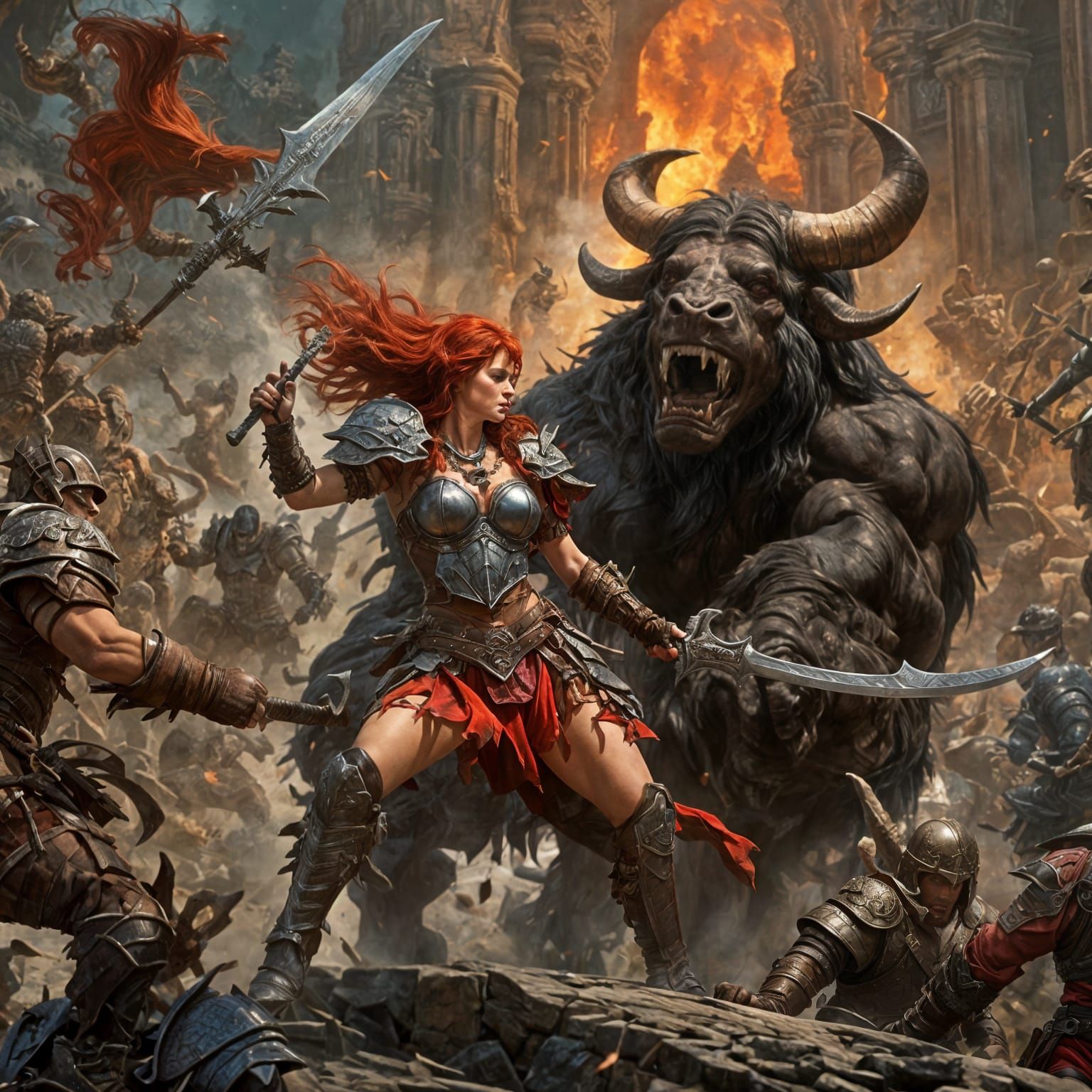 Red Sonja Battles Minotaur, Franzetta Style