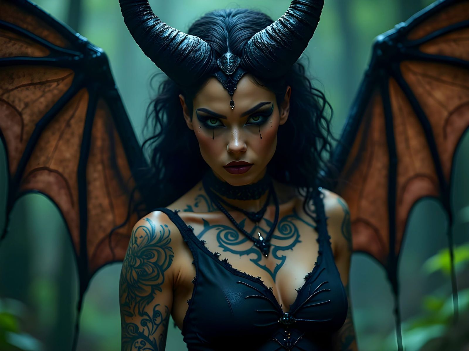 Female Incubus with Tattoos and Bold Eyeliner