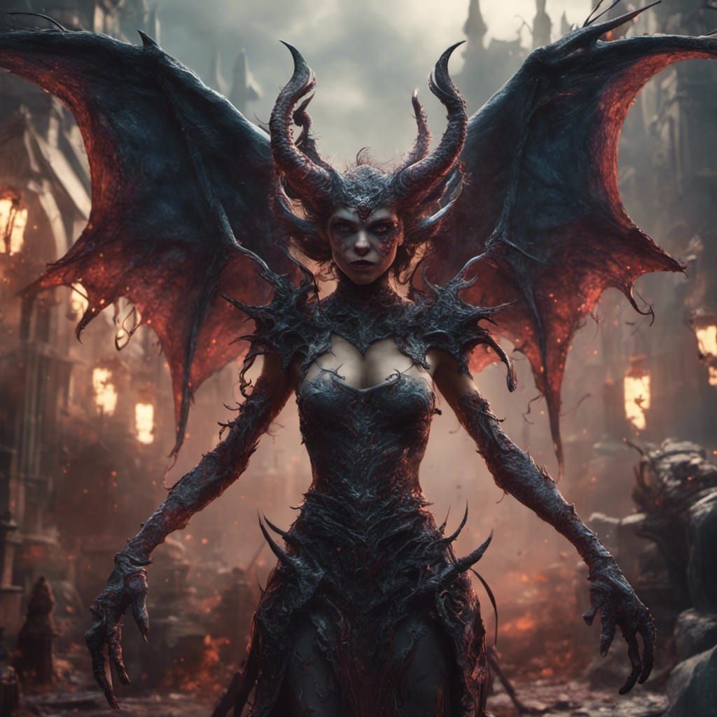 Scary Demon Girl in Detailed Matte Painting