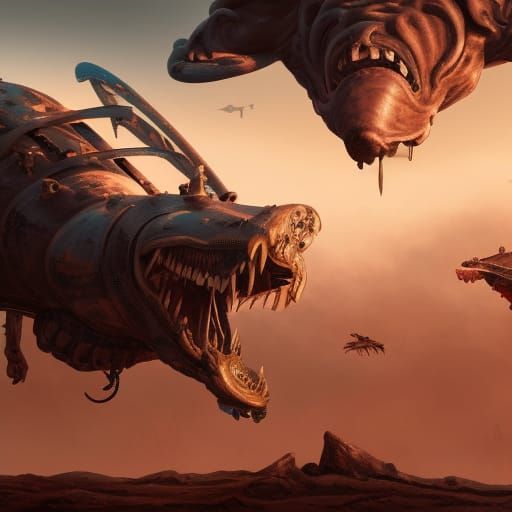 Dogfighting in Detailed Matte Painting Style