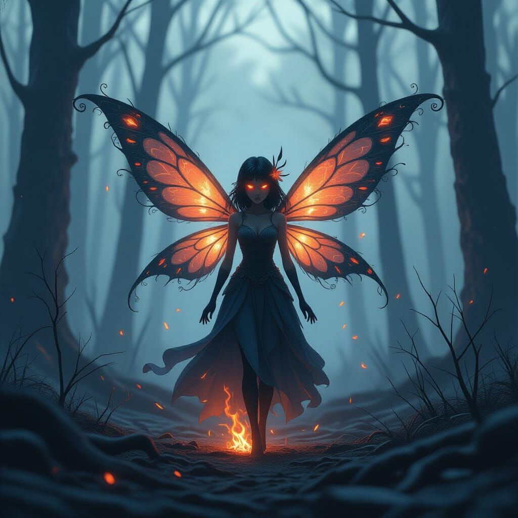 Ash Fairy in Charred Forest, Studio Ghibli Style