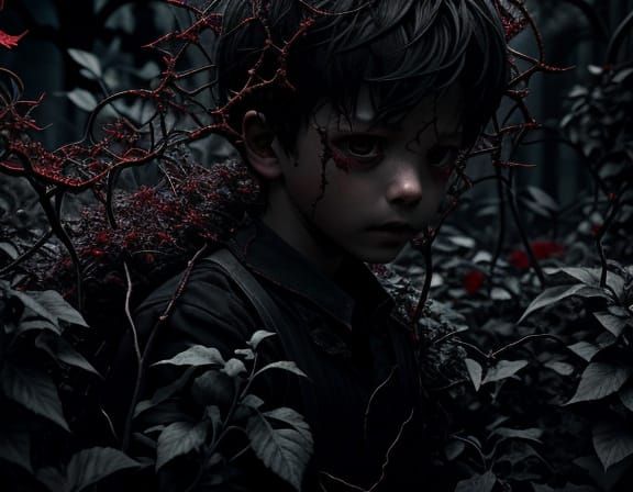 Lost Child in Demonic Garden Surrealism