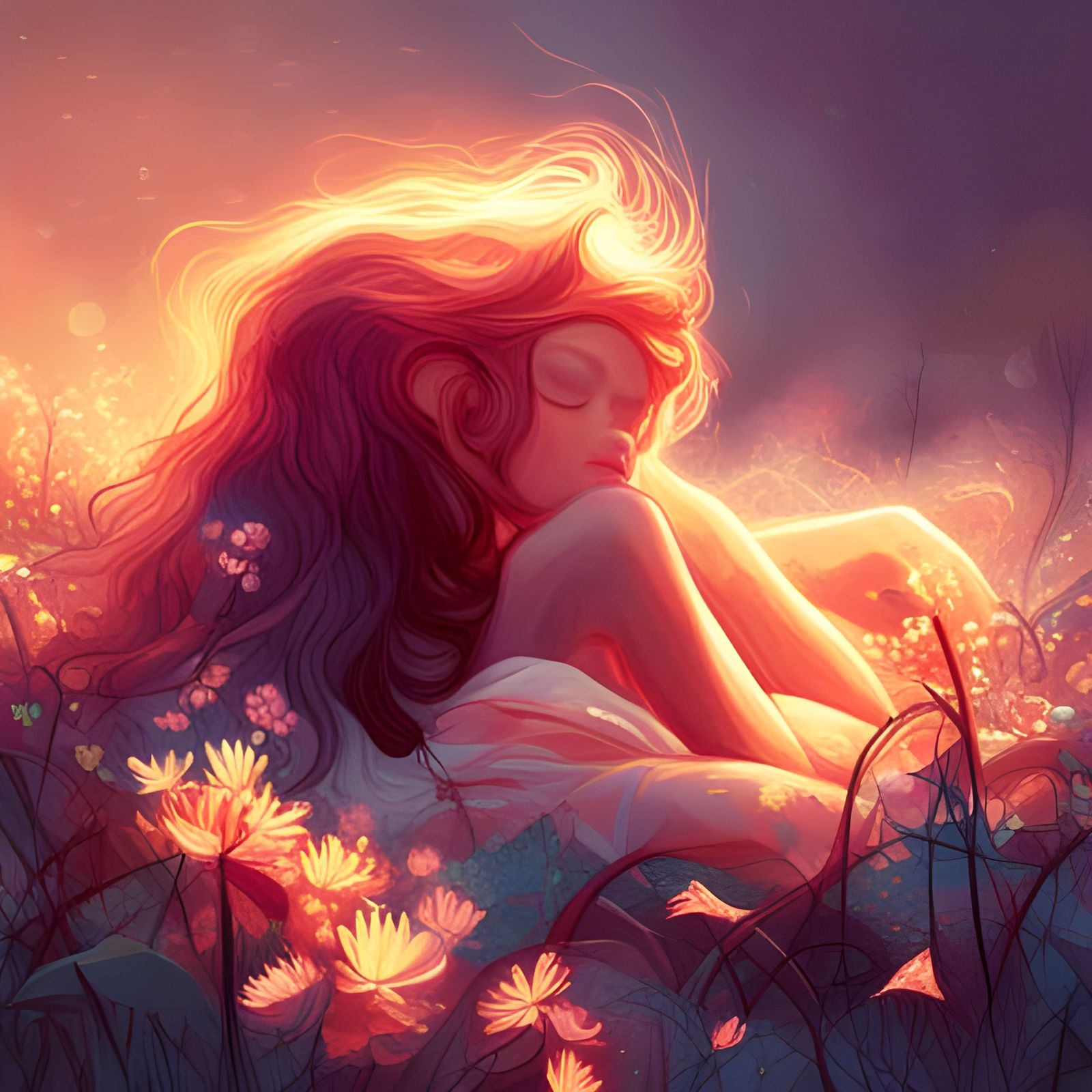 Sleeping Beauty in Rainforest: A Digital Illustration