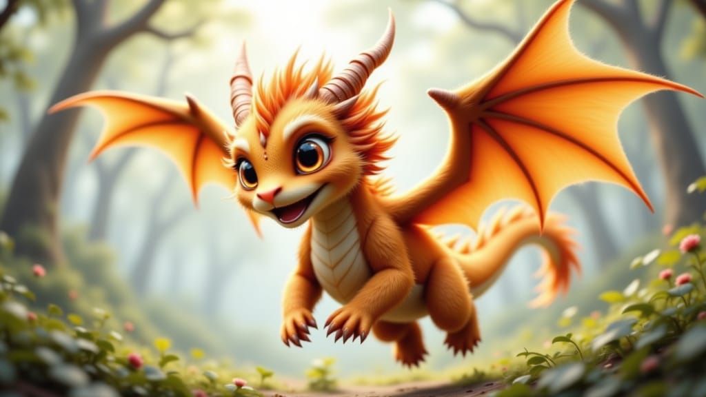 Majestic Furry Dragon with Soft Fluffy Fur and Powerful Wing...