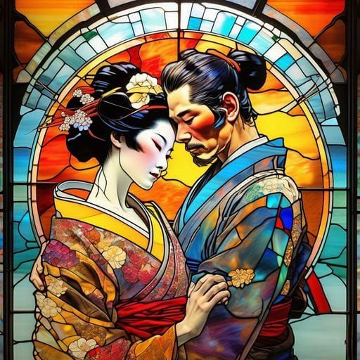 Stained Glass Art of a Japanese Couple