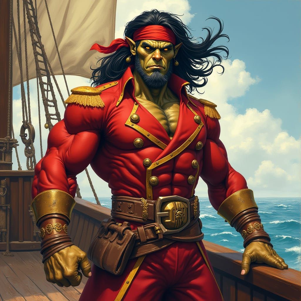 Sailor Orc in Crimson Regalia, Inspired by Frazetta's Brushs...