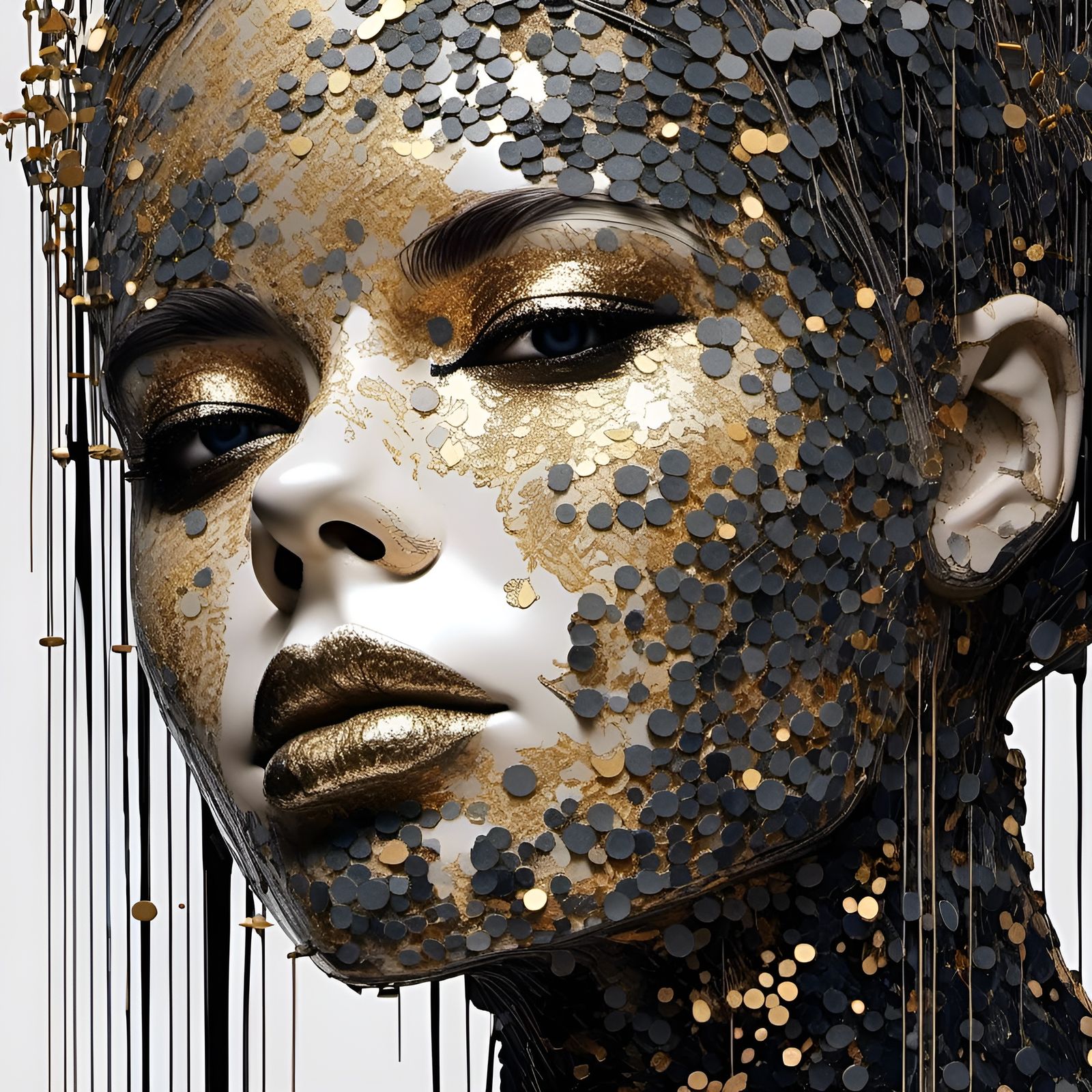 Obsidian Humanoid Portrait Inspired by Klimt