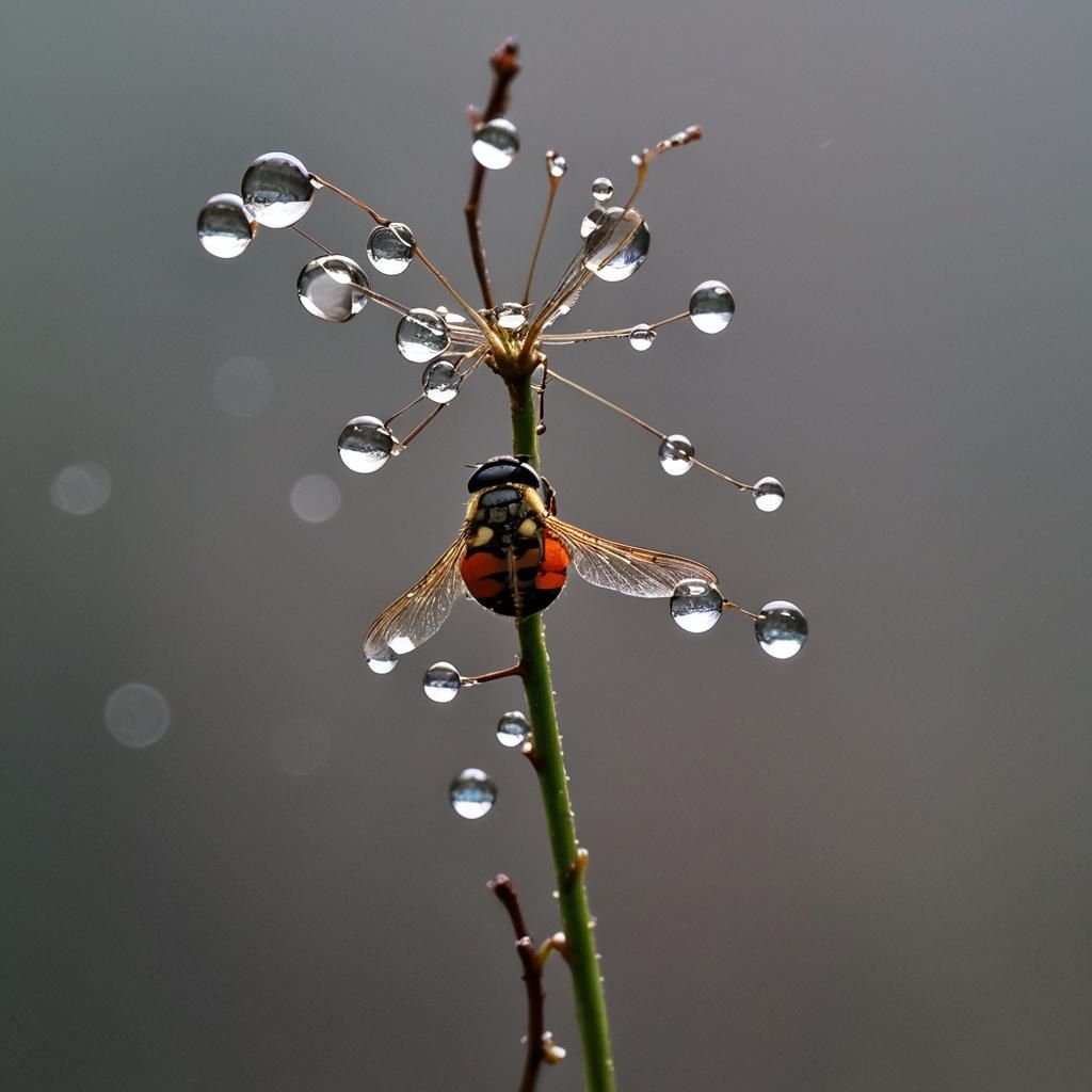 Fairy on Mushroom Macro Photograph in Morning Light