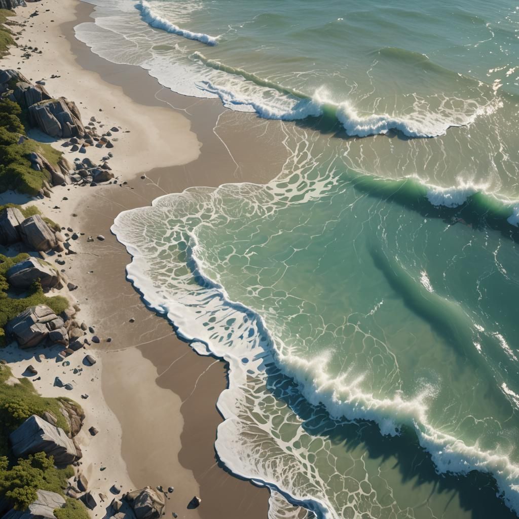 Sunny Beach Seafoam: Detailed Fantasy Concept Art