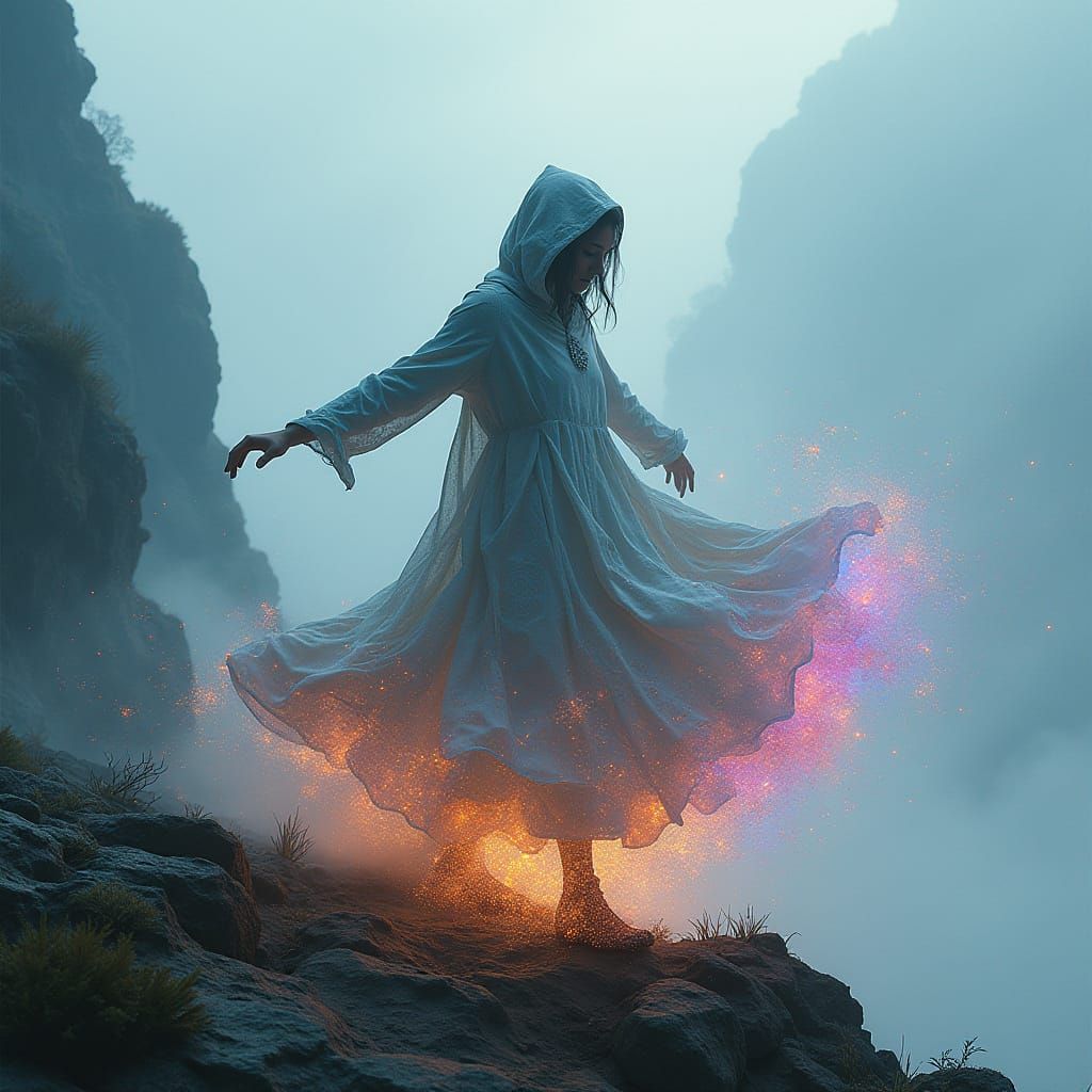 Ethereal Dreamer Dances on Misty Mountain