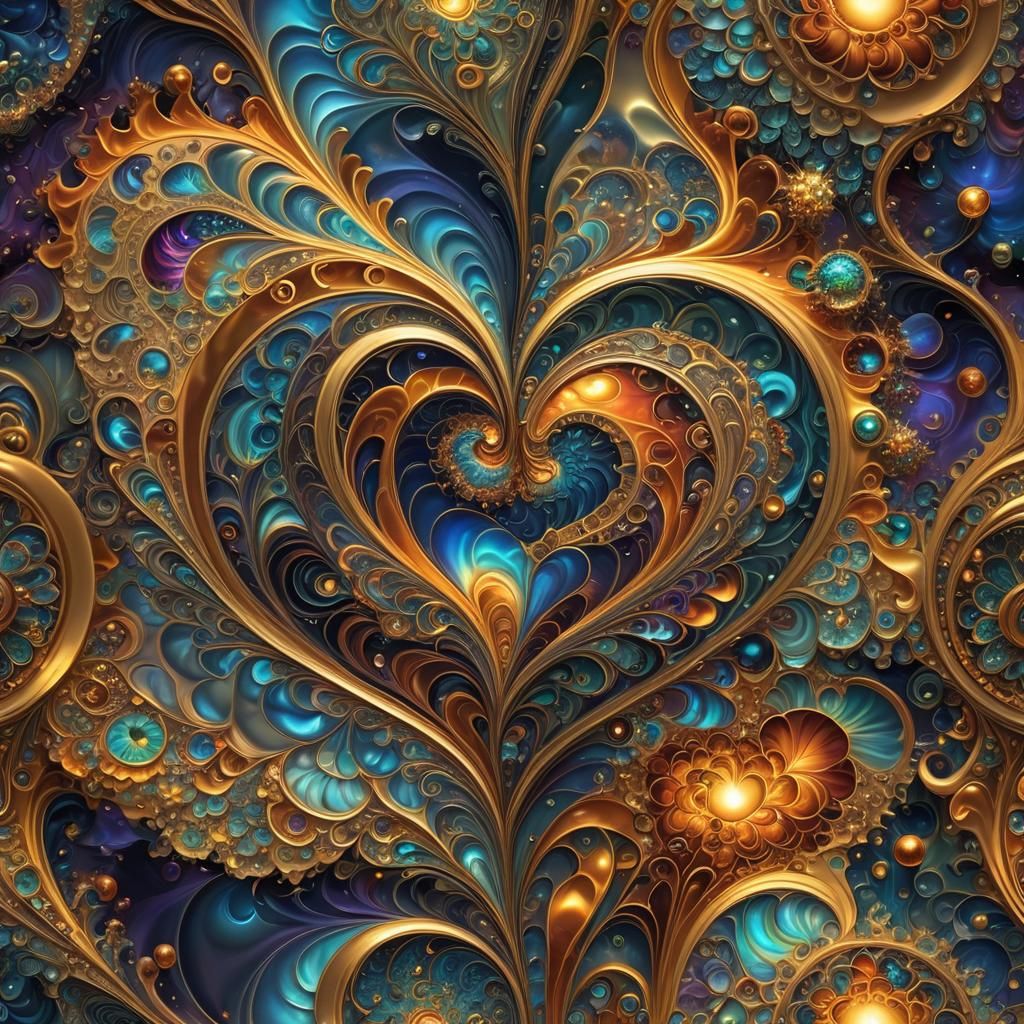 Radiant Cosmic Heart in 3D Digital Art