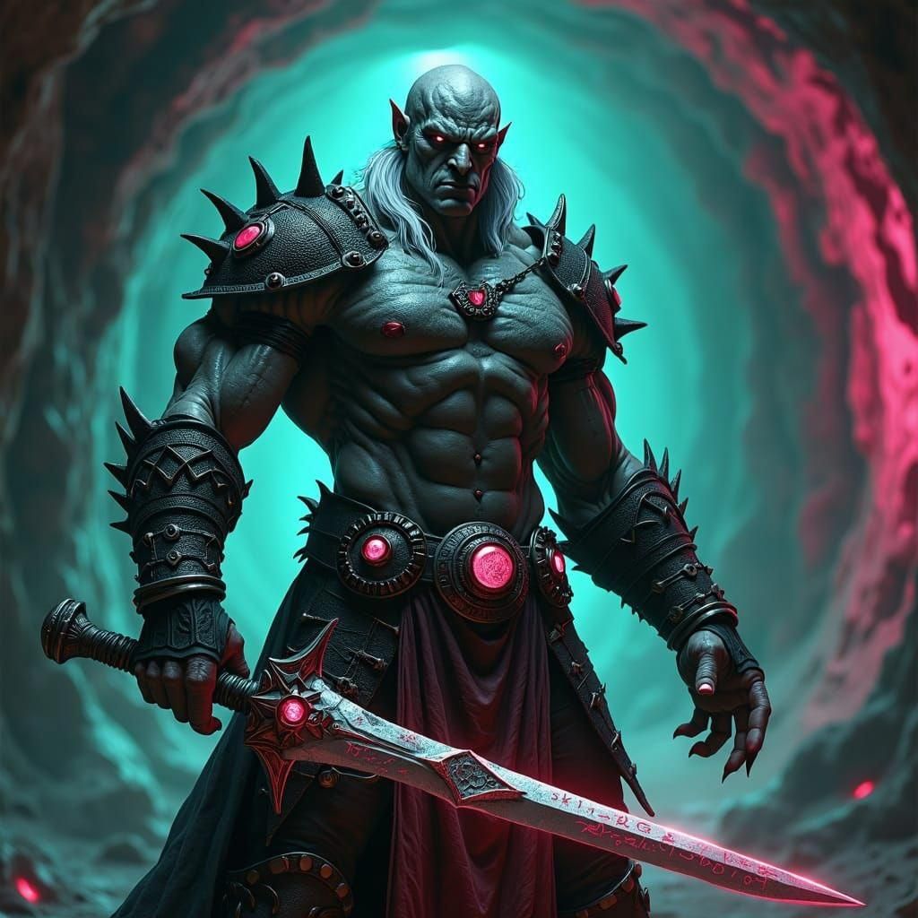 Drow Barbarian in Dark Gothic Style