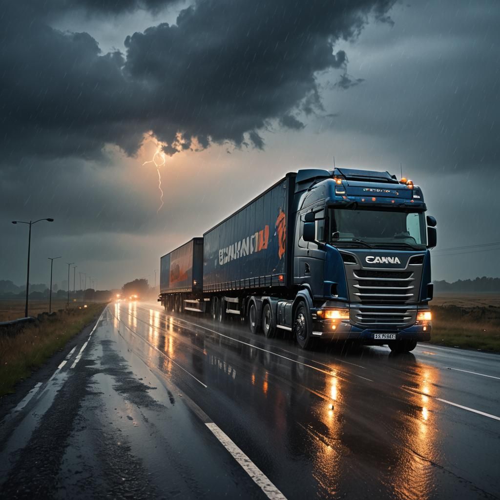 Scania Truck on Highway in Surreal Digital Art