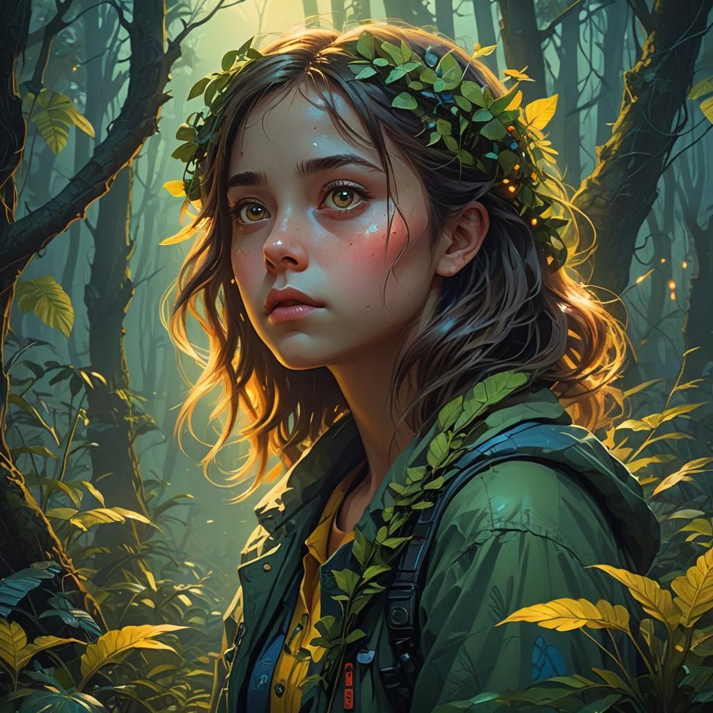 Dreamy Girl in Bioluminescent Forest: Fantasy Art