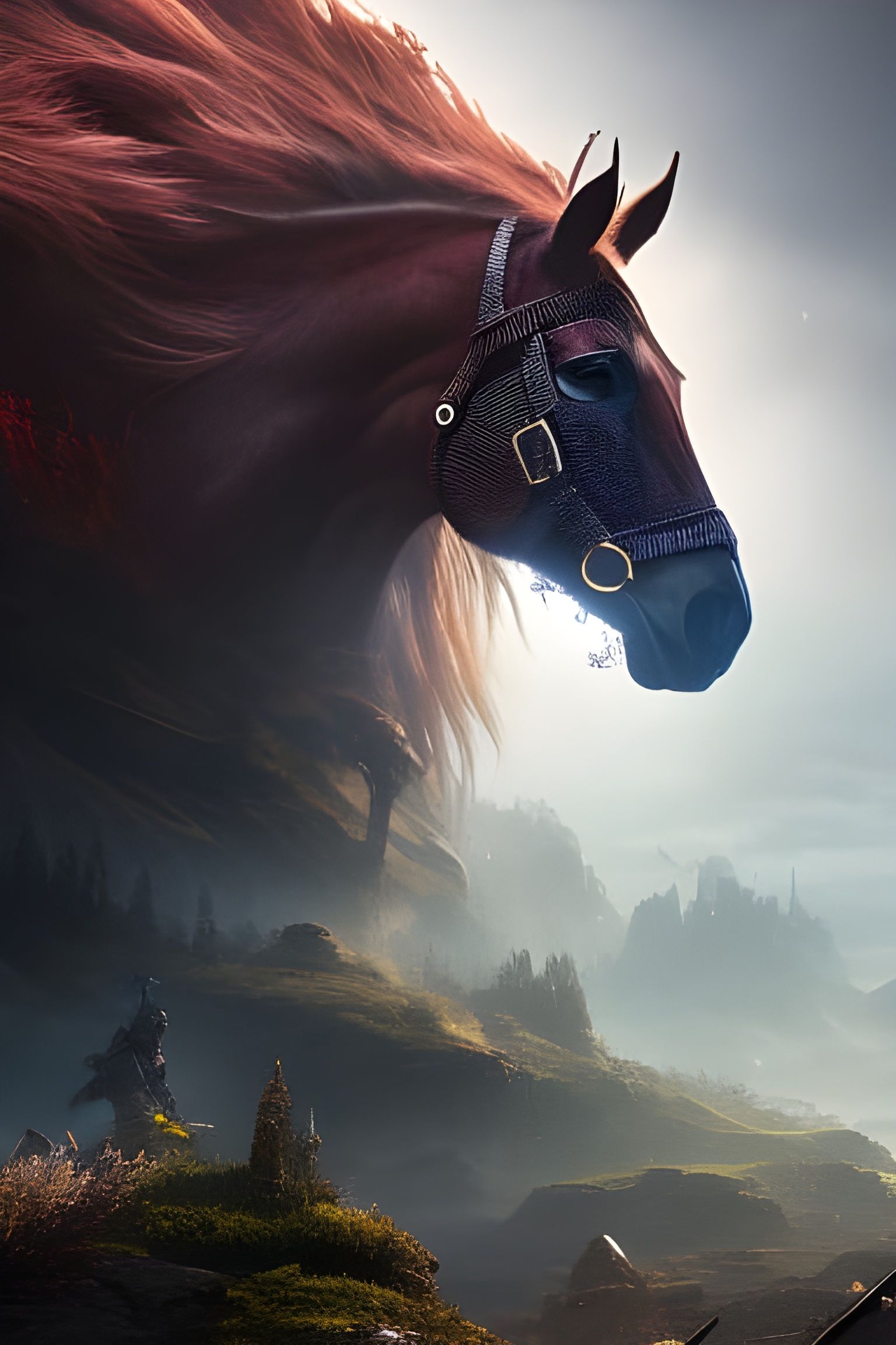 Majestic Armored Warhorse Portrait in Hyperrealism