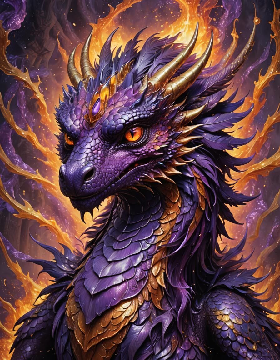 Royal Purple Dragon in Hyperrealistic 3D Splash Art