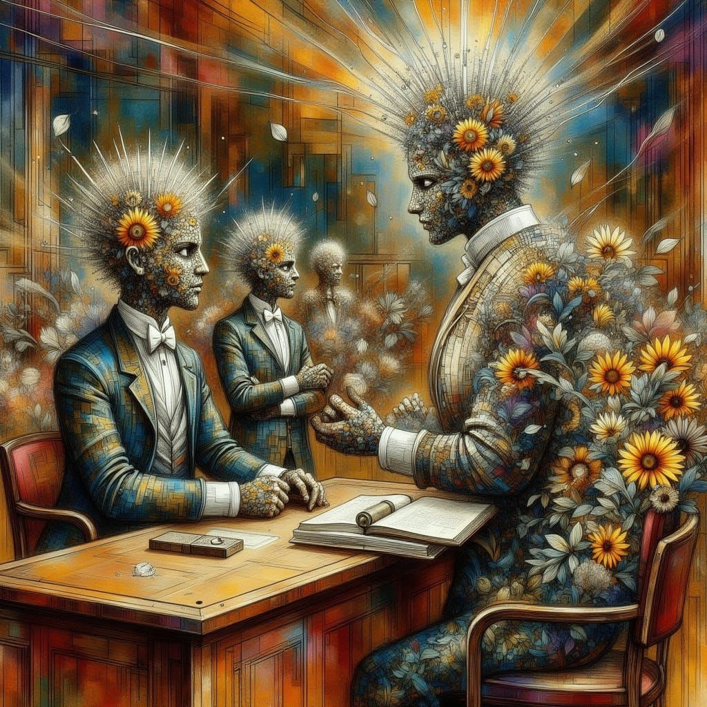 Whimsical Courtroom with Fern Lawyers in Abstract Style