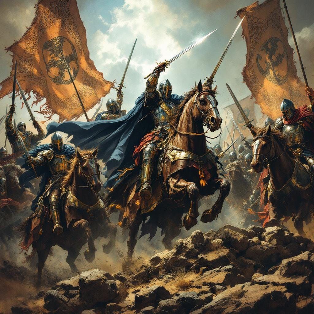 Epic Medieval Battle Scene in Fantasy Art Style