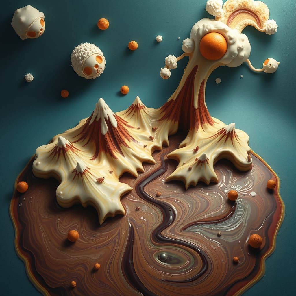 Surreal Coffee Landscape in Vibrant, Whimsical Style