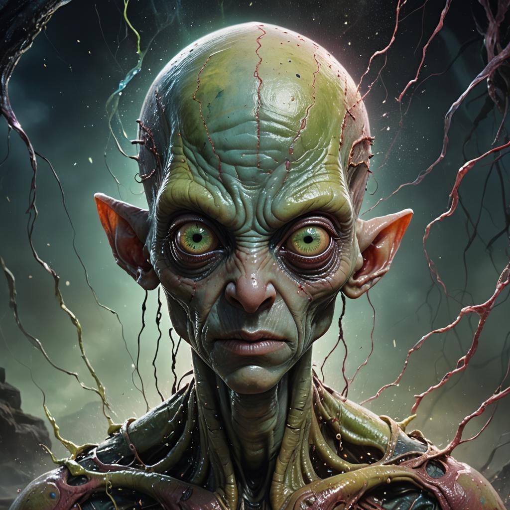 Frightened Young Alien Portrait in Hyperrealism