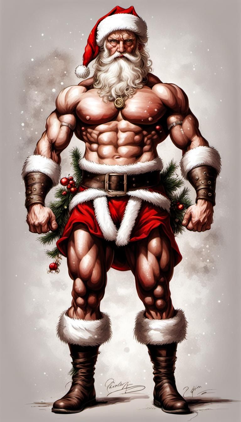Muscular Santa Claus in Luis Royo Style