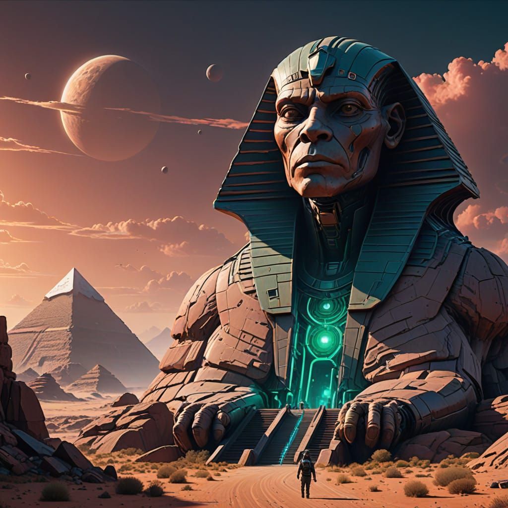 Sphinx in Crimson Desert Landscape