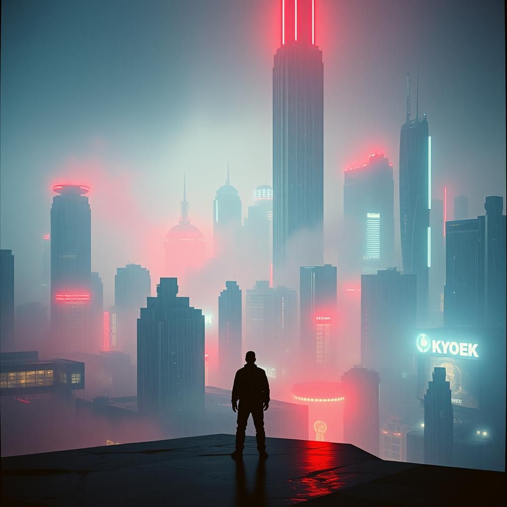 Neon Metropolis: Cyberpunk Cityscape in Film Grain