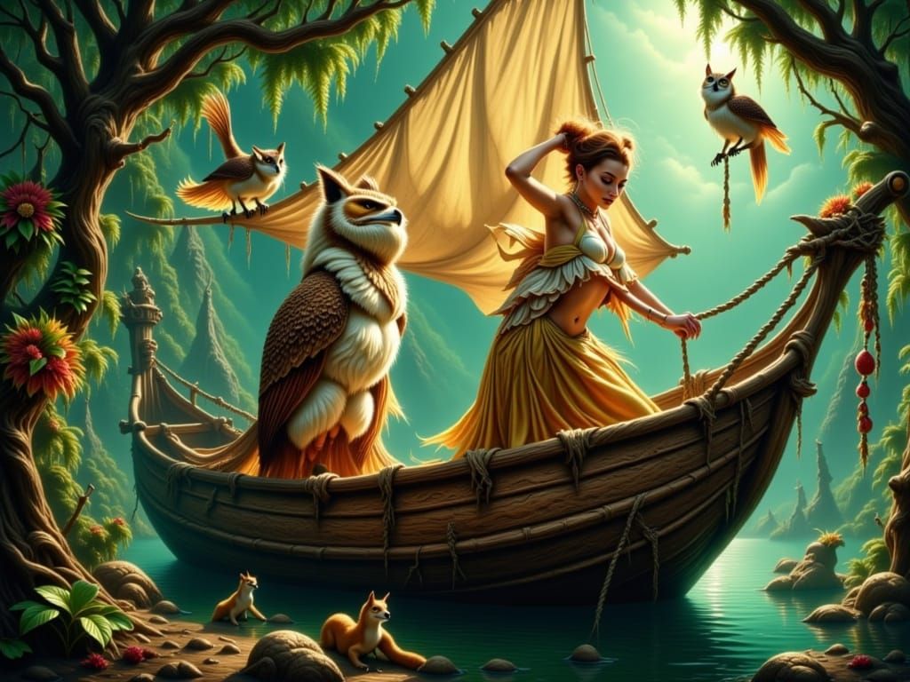 Owl and Pussycat's Sea Adventure in Green Boat