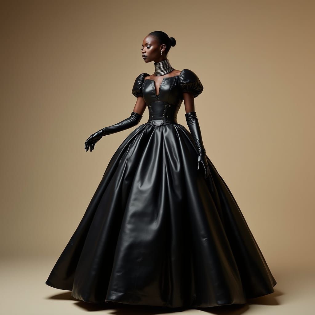 Dramatic Leather Gown in Editorial Fashion Photography