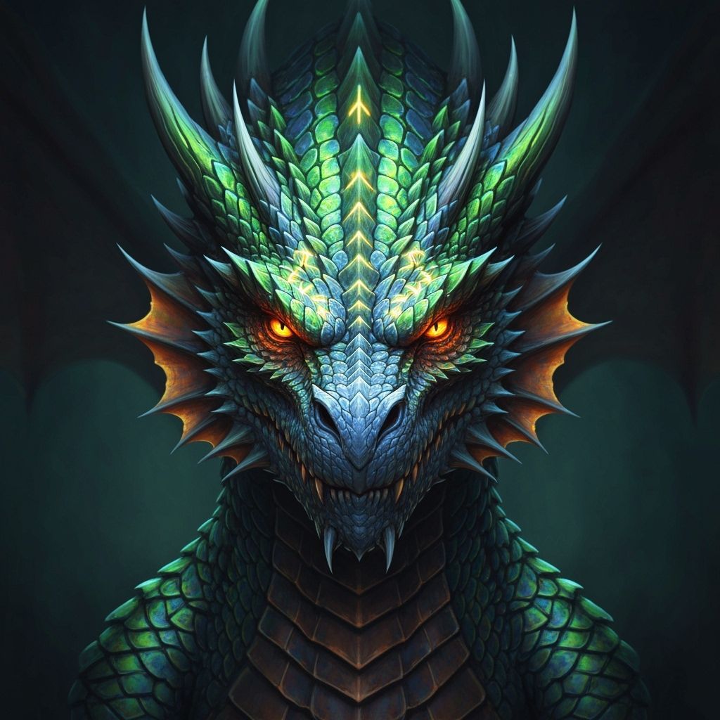 Majestic Dragon Portrait with Glowing Runes in Fantasy Art S...