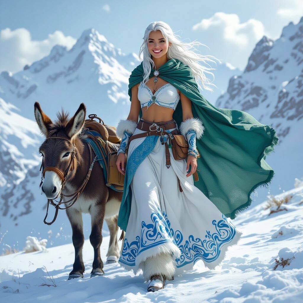 Arctic Half-Elf with Donkey Companion in Hyperrealism