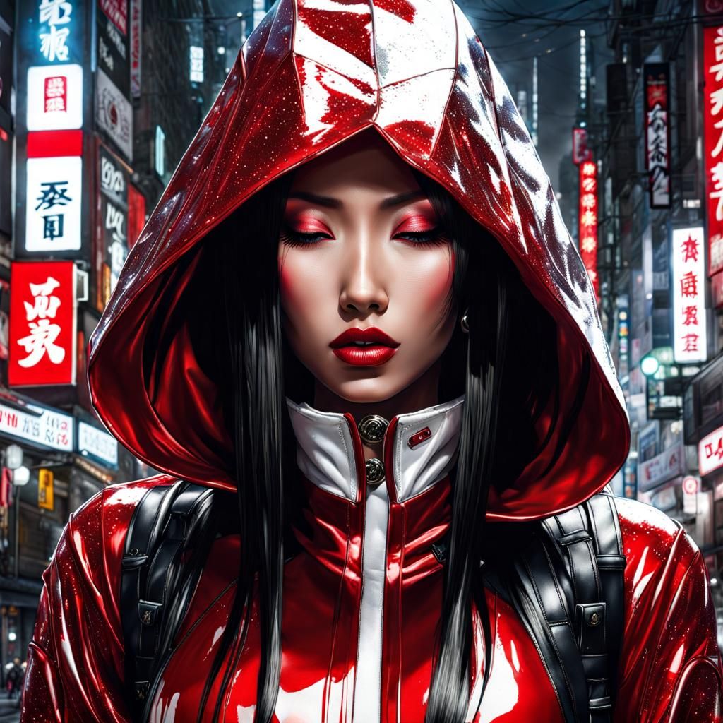 Beautiful Asian Woman Portrait in Splash Art Style