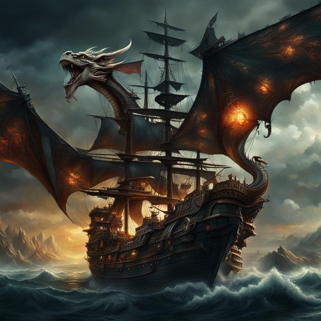 Epic Pirate Dragon Digital Matte Painting