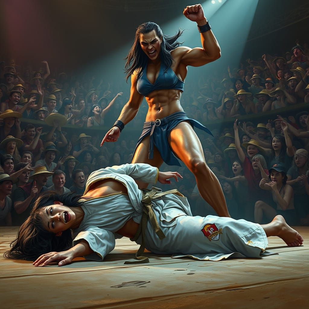 Amazon Warrior Triumphs over Distressed Damsel in MMA Arena