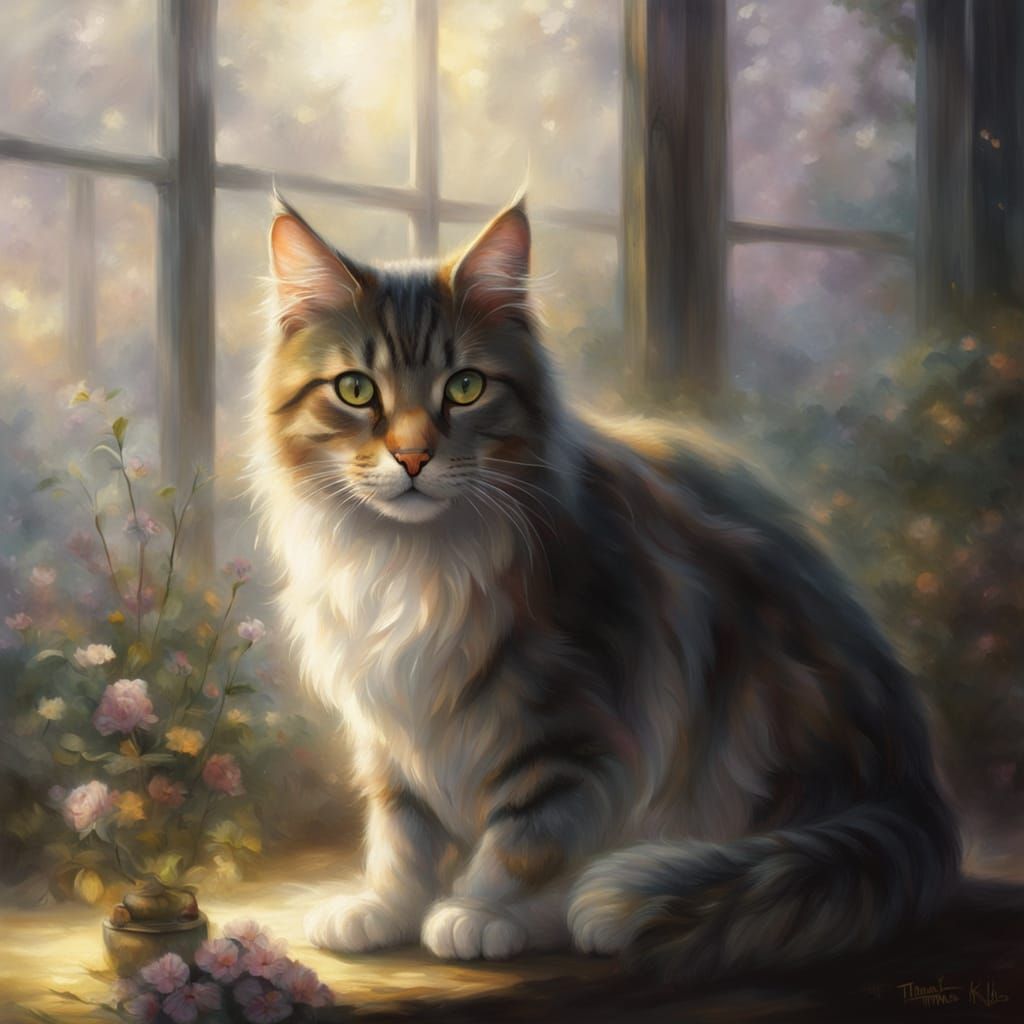 Enchanting Realism in Waxy Painting: A Feline Form