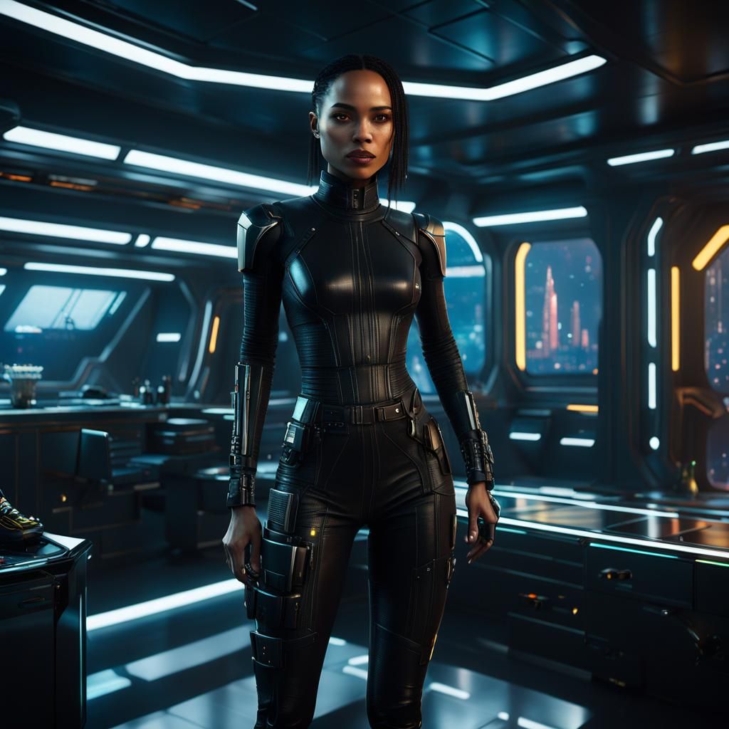 Cyberpunk Girl on Interstellar Cruiser in Unreal Engine