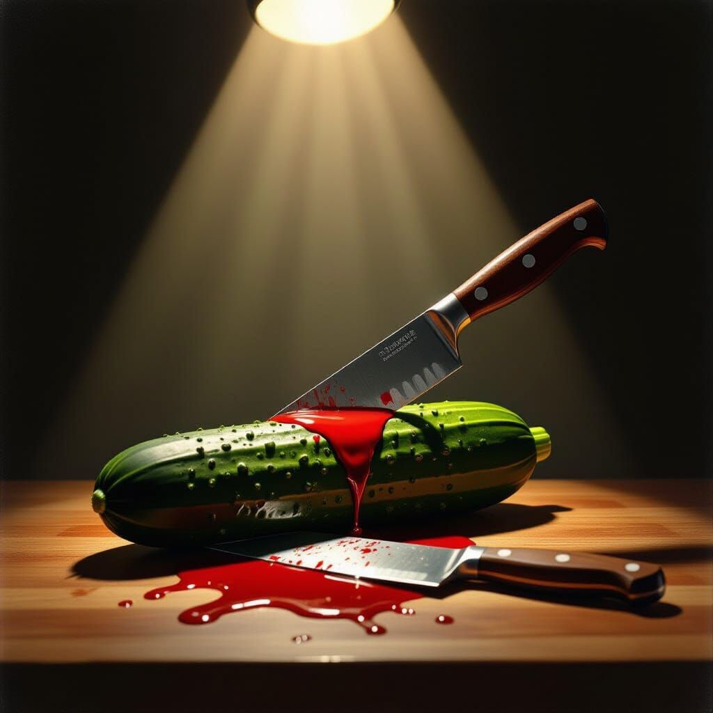 Macabre Cucumber Sliced Under Spotlight