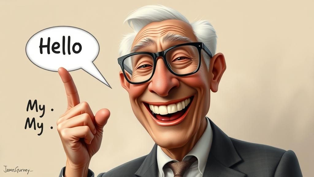 Cheerful Elderly Man Caricature in Impressionist Style