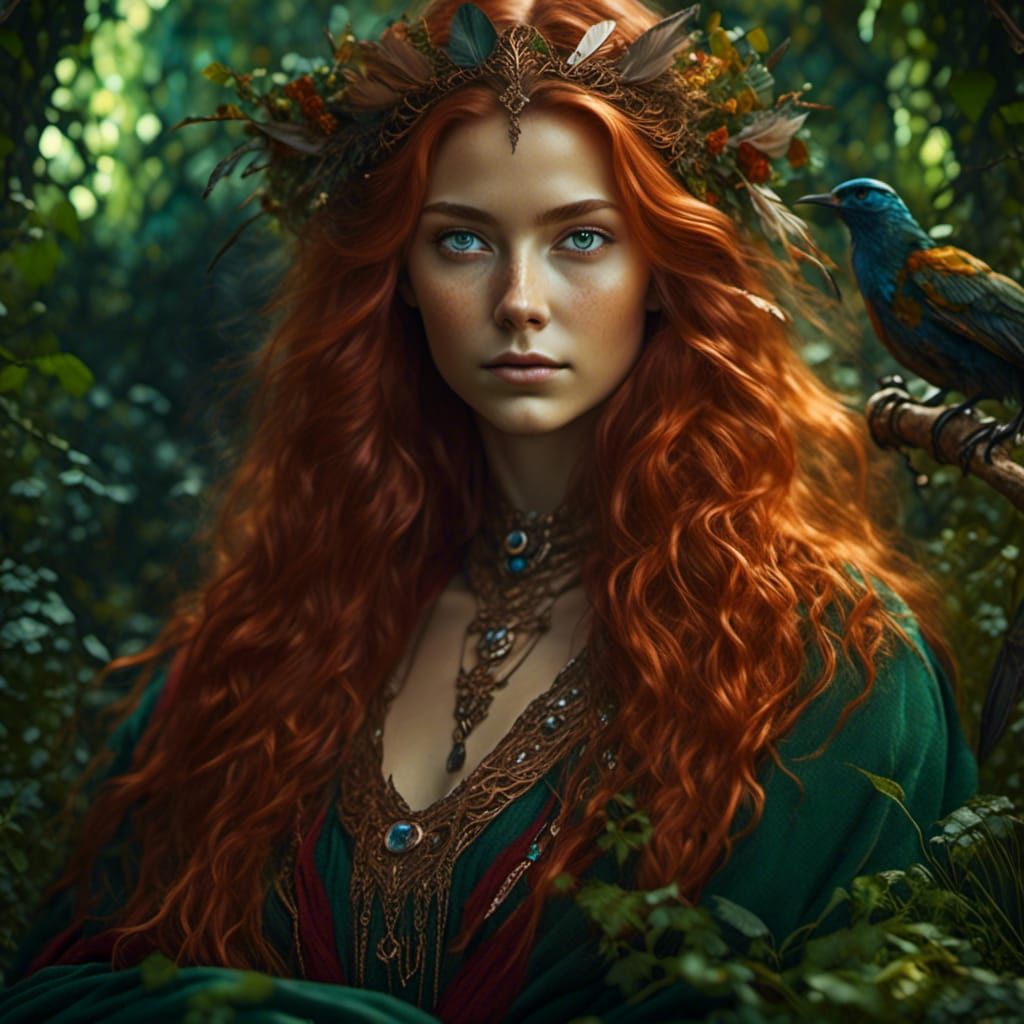 Bohemian Woman Casting Spells in Lush Garden